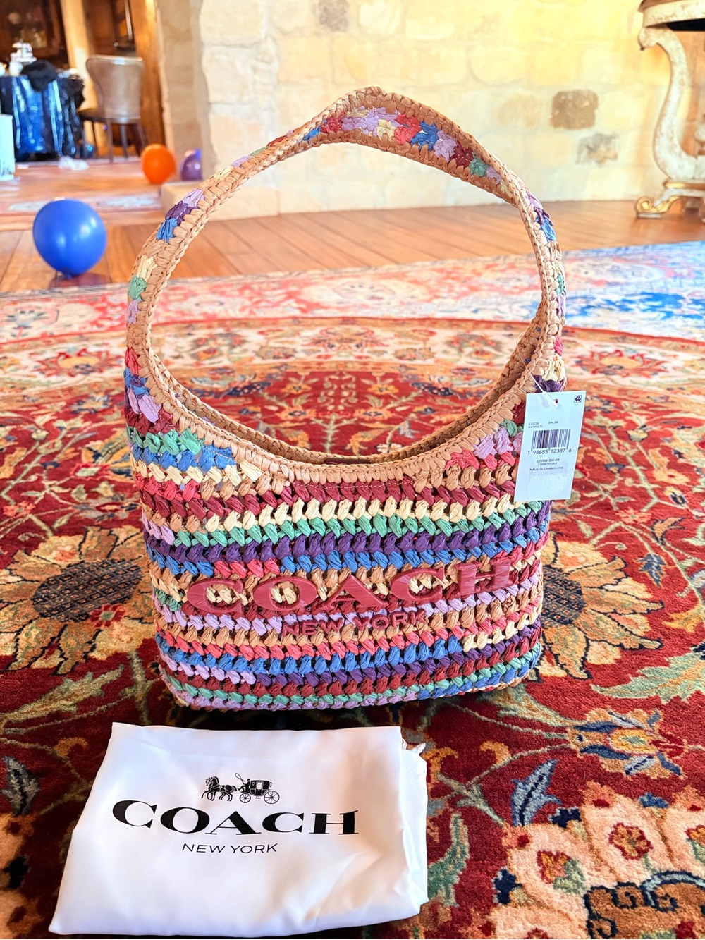 COACH Multicolor Crochet Straw Shoulder Bag